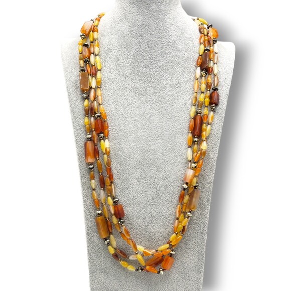 Multi Strand Beaded Long Necklace Root Beer Milky Honey - Picture 1 of 8